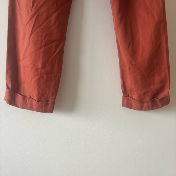 C’est Toi 100% Tencel Rust Colored Paper Bag Tied Waist Straight Leg Pants - Picture 9 of 10